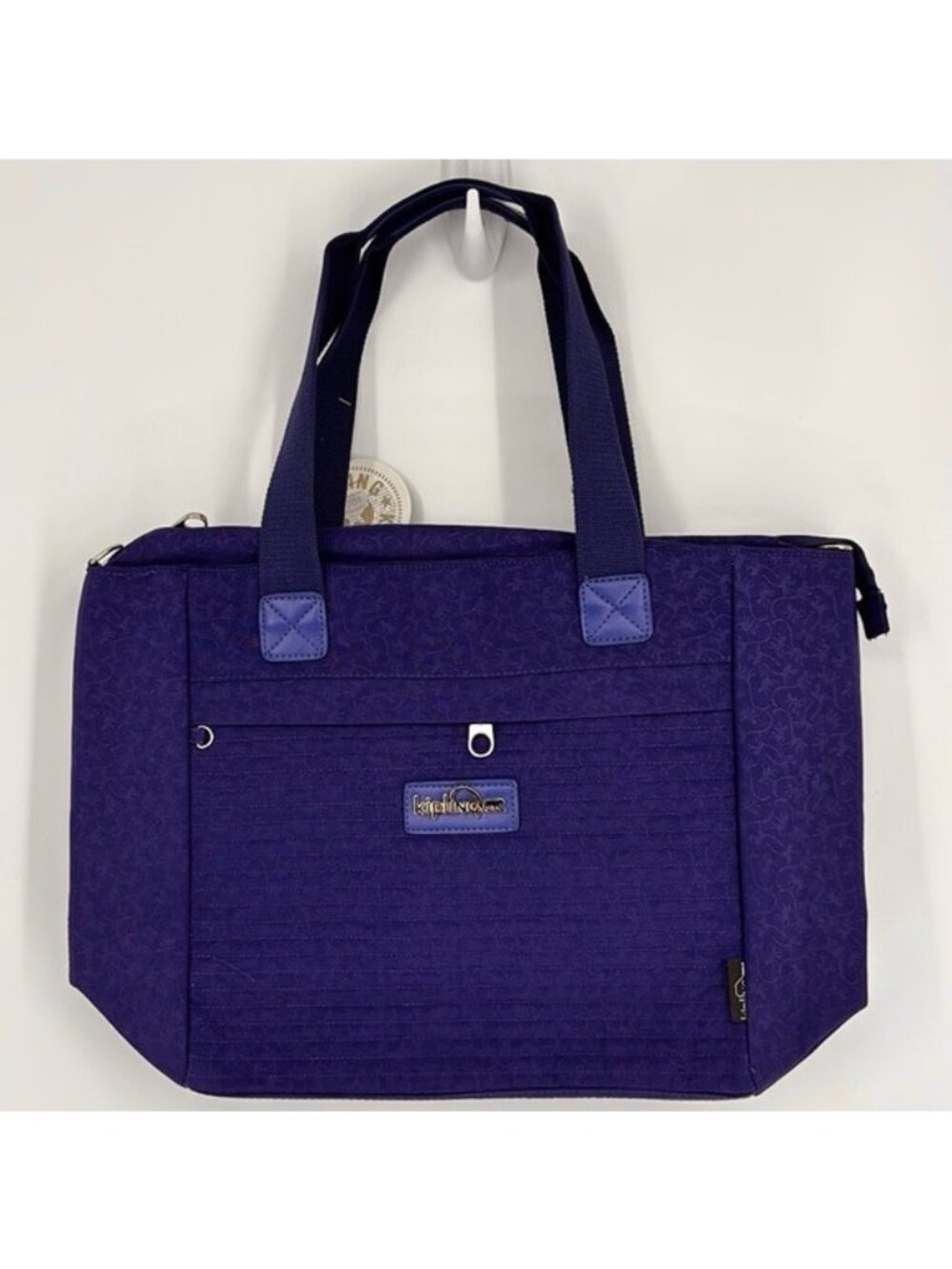 Kipling Zip-Top Tote with Adjustable Shoulder Strap Monkey Print Royal Blue